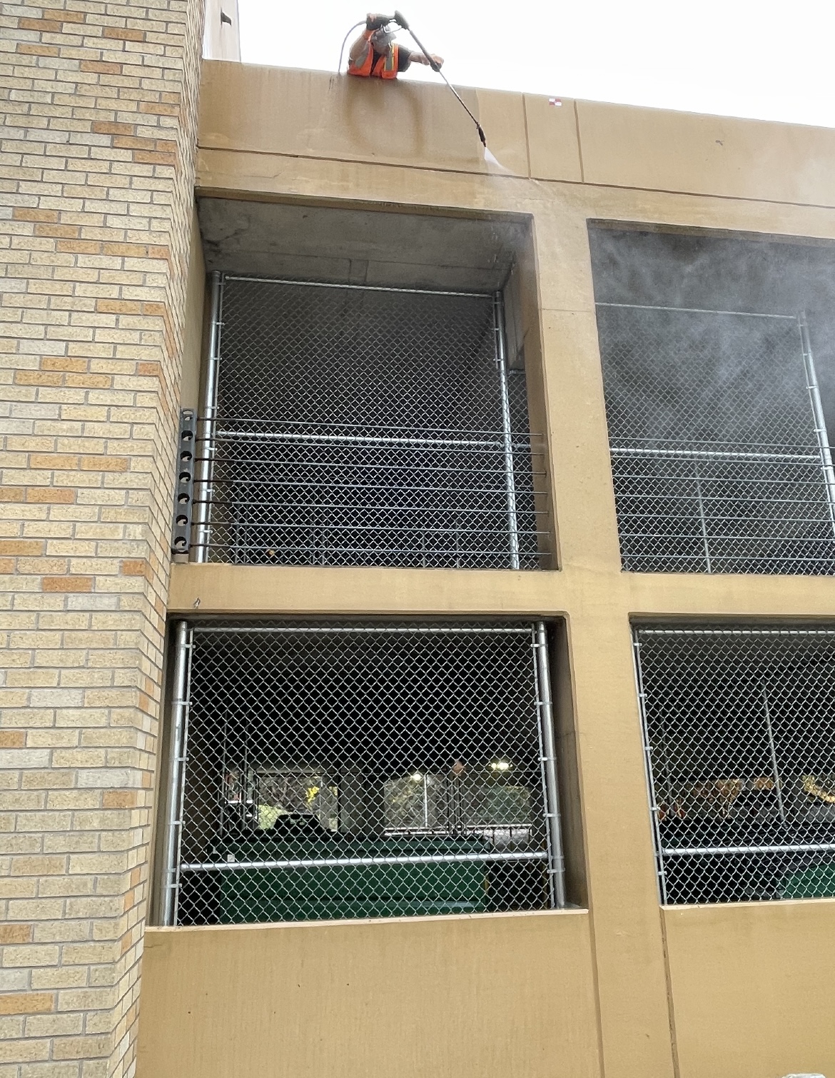 Commercial parking structure cleaning, softwash / pressure wash, in Portland, OR